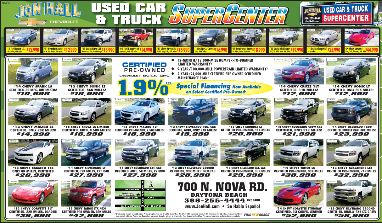 Used Car Weekly Ad Jon Hall Chevrolet in DAYTONA BEACH FL