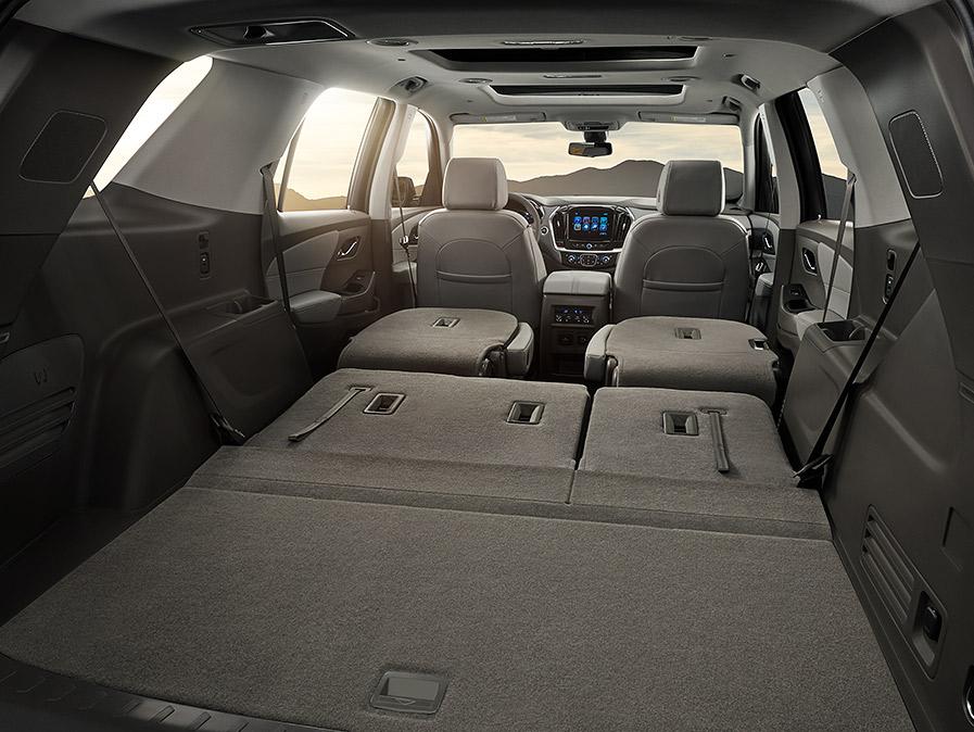 The interior cargo space of the Chevy Traverse.