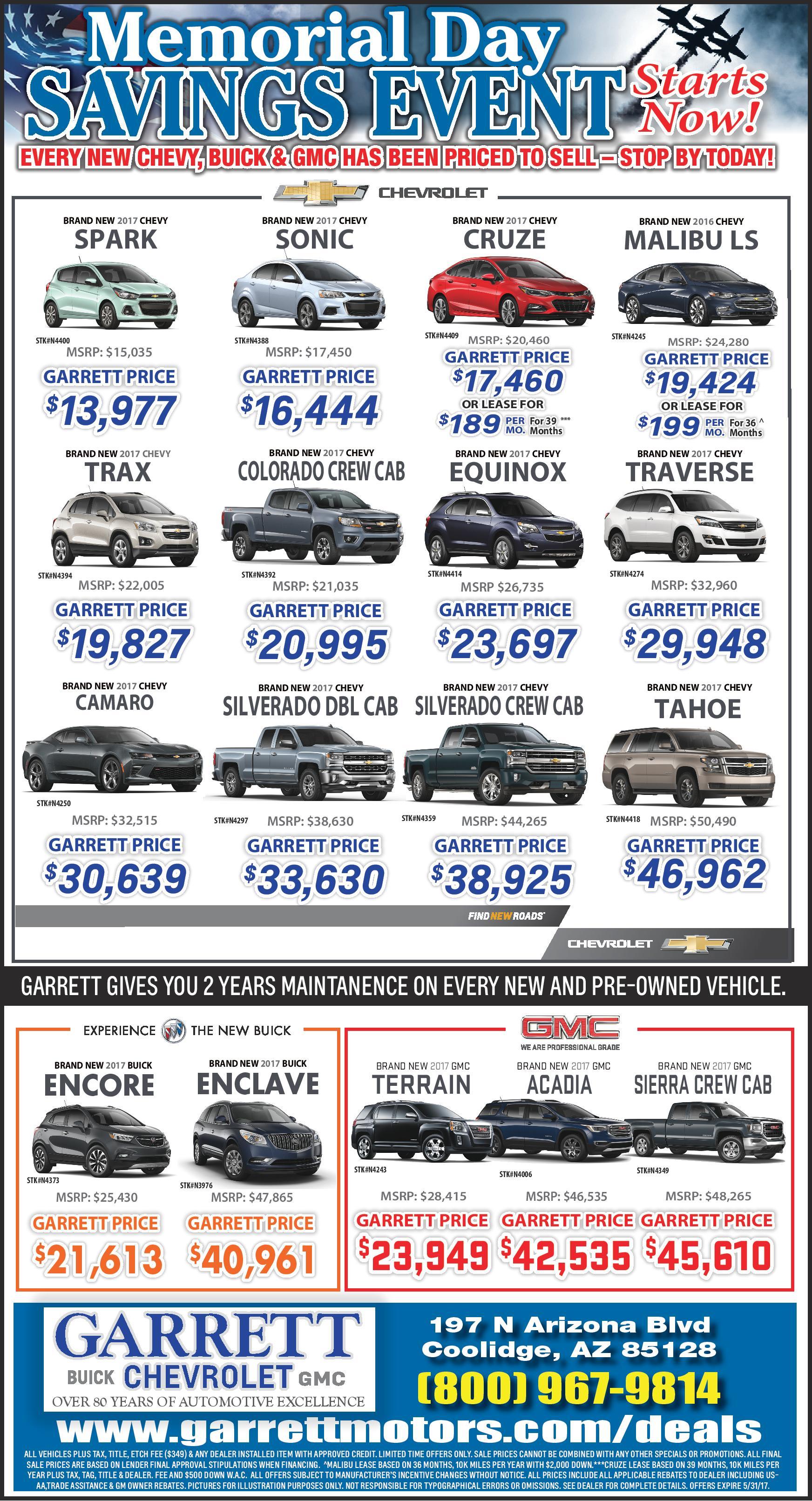 Garrett Motors is a COOLIDGE Buick, Chevrolet, GMC dealer and a new car