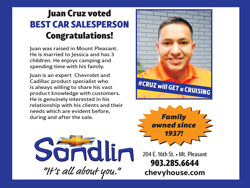 Juan Cruz was voted Best Car Salesperson