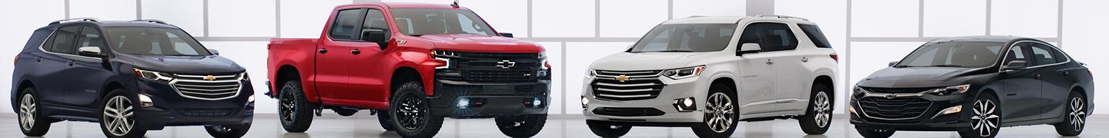 A lineup of Chevy 2019 vehicles.
