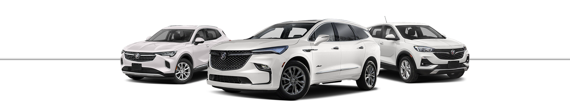 Buick Jellybean lineup Enclave, Envision, Encore GX white