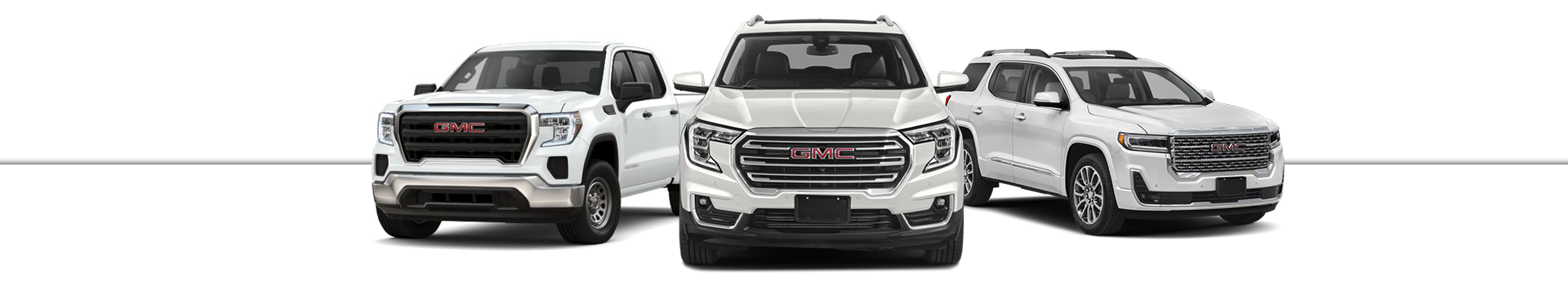 GMC Jellybean lineup 2022 Sierra 1500, Terrain, Acadia white