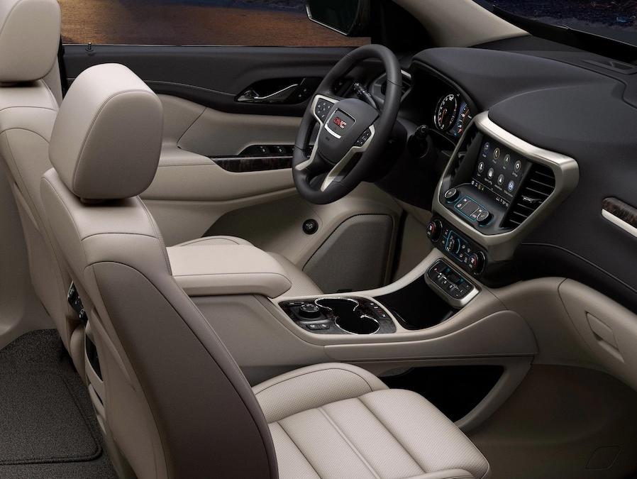  2020 GMC Acadia Denali Luxury SUV: interior front seats & dashboard