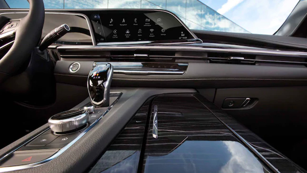 Low-angle view of the 2022 Escalade center console.