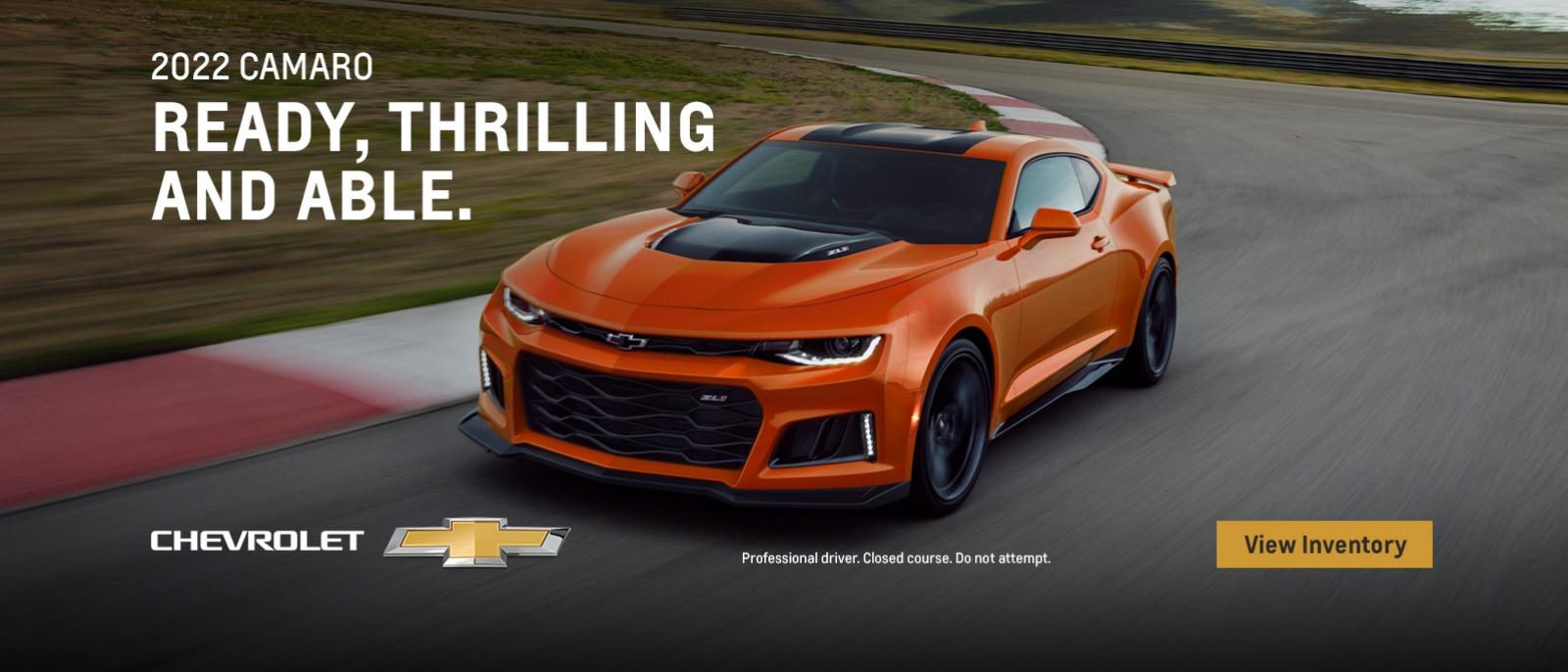 2022 Chevy Camaro. Ready, thrilling and able.