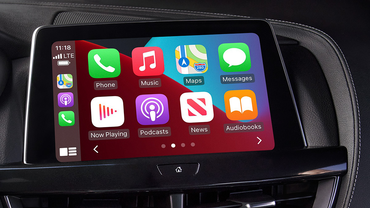 Interior view of the CT5's center console, featuring Apple CarPlay.