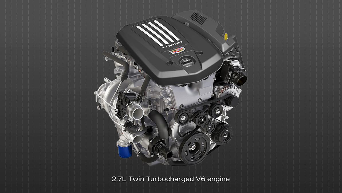 The Cadillac CT4 2.7 liter dual-volute turbocharged engine.