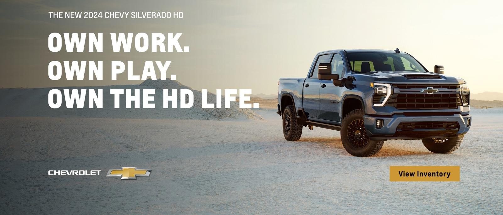 The new 2024 Chevy Silverado HD. Own the HD life.