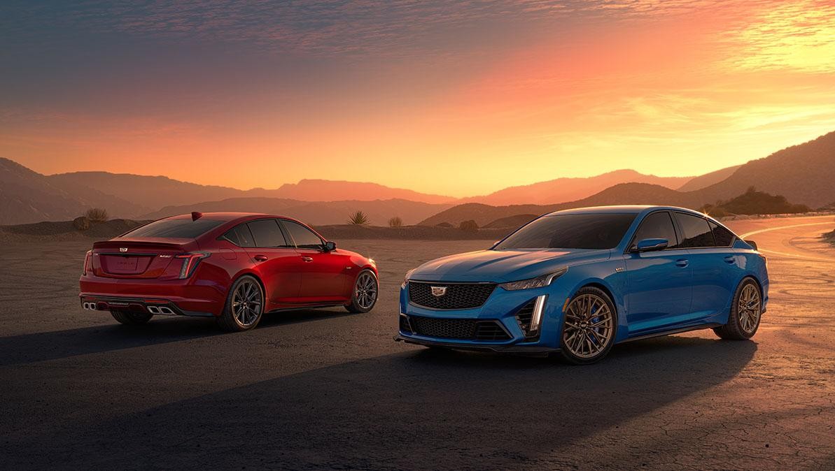 Cadillac CT5-V and CT5-V Blackwing overlooking sunset.