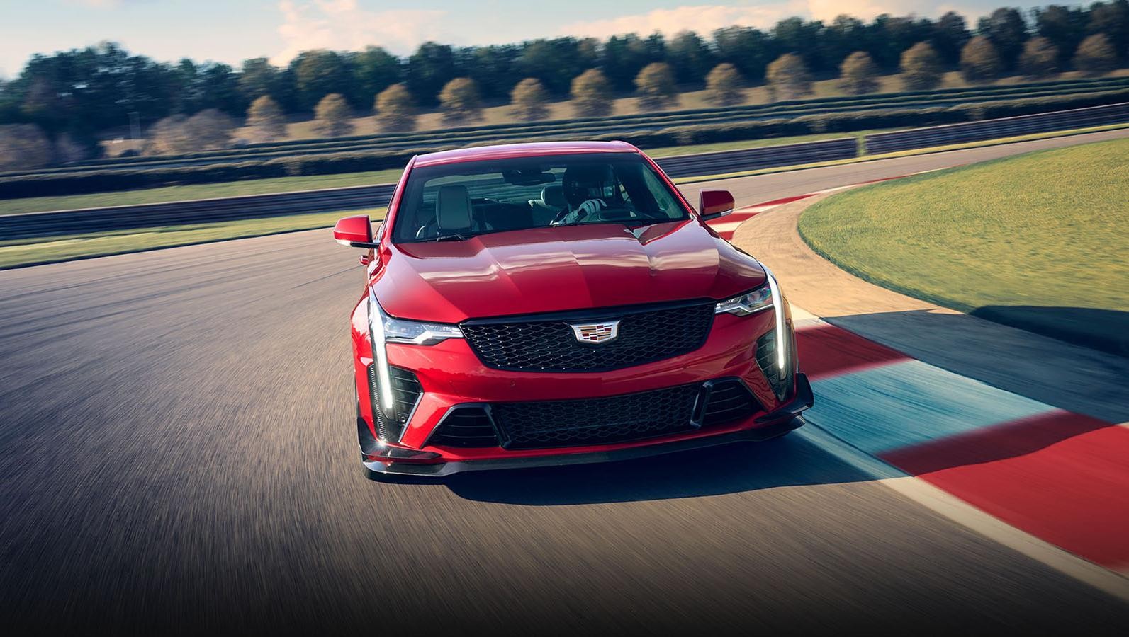 Cadillac CT4-V Racing Across the Track