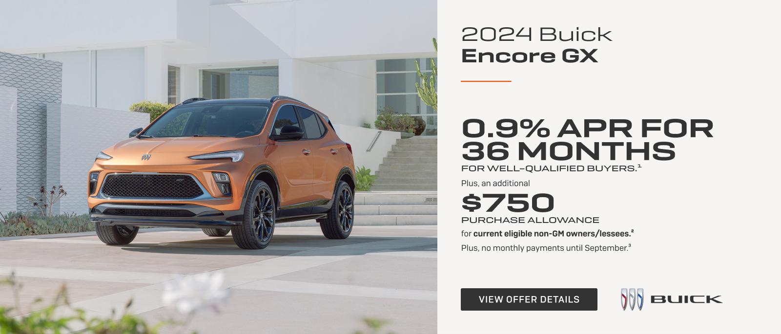 0.9% APR FOR 36 MONTHS 
FOR WELL-QUALIFIED BUYERS.1

Plus, an additional $750 PURCHASE ALLOWANCE for current eligible non-GM owners/lessees.2

Plus, no monthly payments until September. 3
