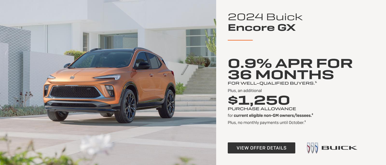 0.9% APR FOR 36 MONTHS 
FOR WELL-QUALIFIED BUYERS.1

Plus, an additional $1,250 PURCHASE ALLOWANCE for current eligible non-GM owners/lessees.2

Plus, no monthly payments until October. 3