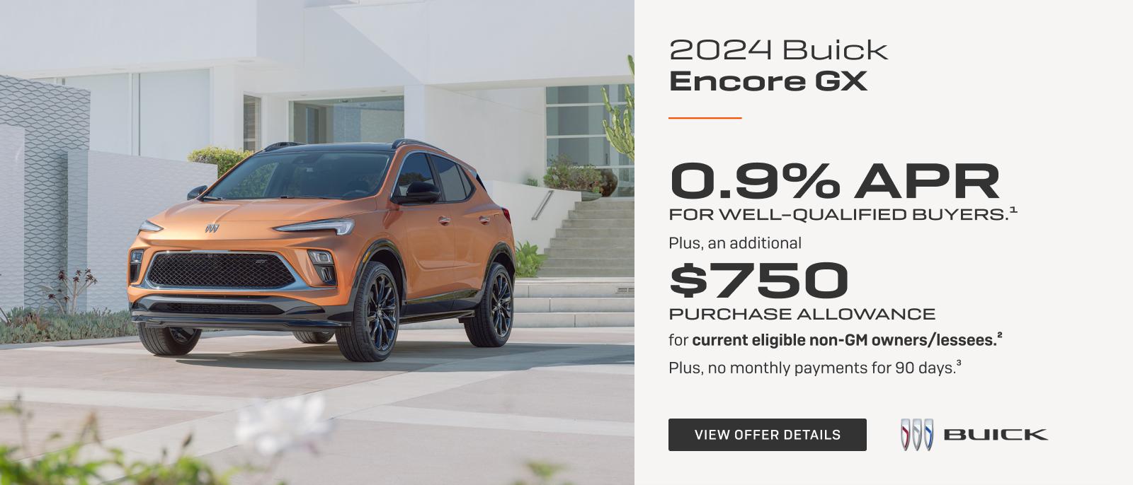 0.9% APR 
FOR WELL-QUALIFIED BUYERS.1

Plus, an additional $750 PURCHASE ALLOWANCE for current eligible non-GM owners/lessees.2

Plus, no monthly payments for 90 days.3