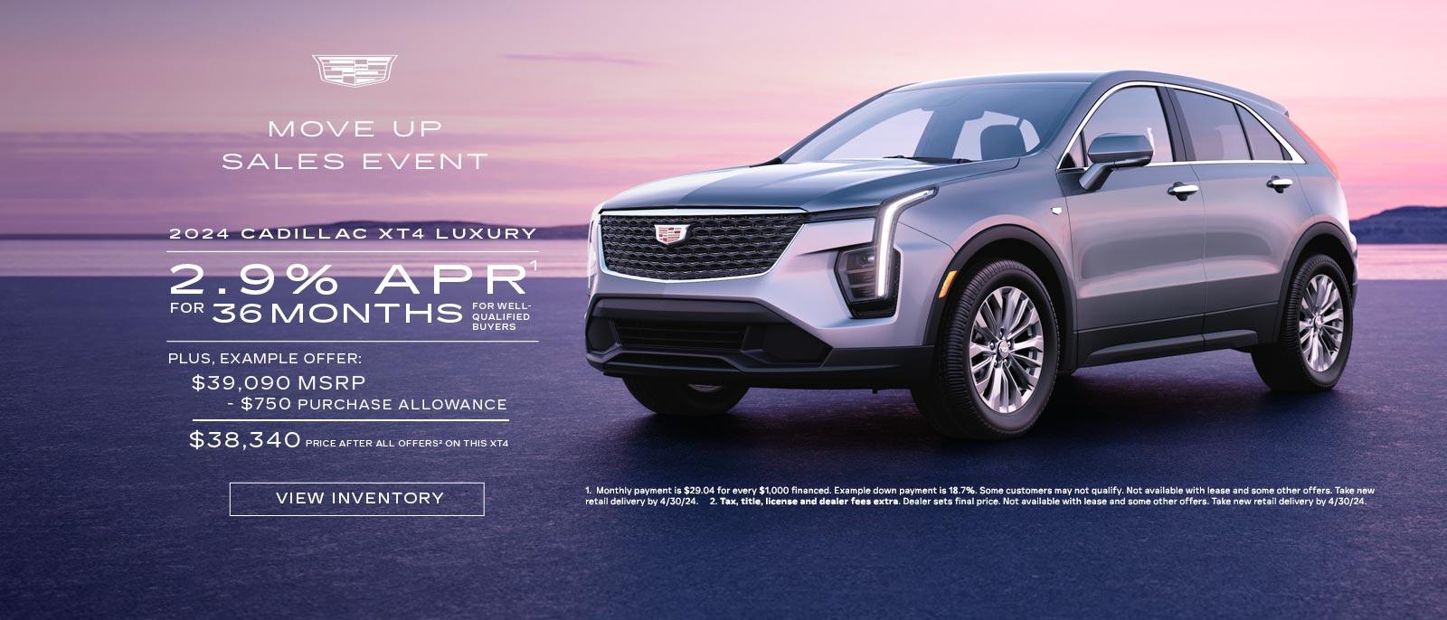 2024 CADILLAC XT4. 2.9% APR for 36 months for well qualified buyers.