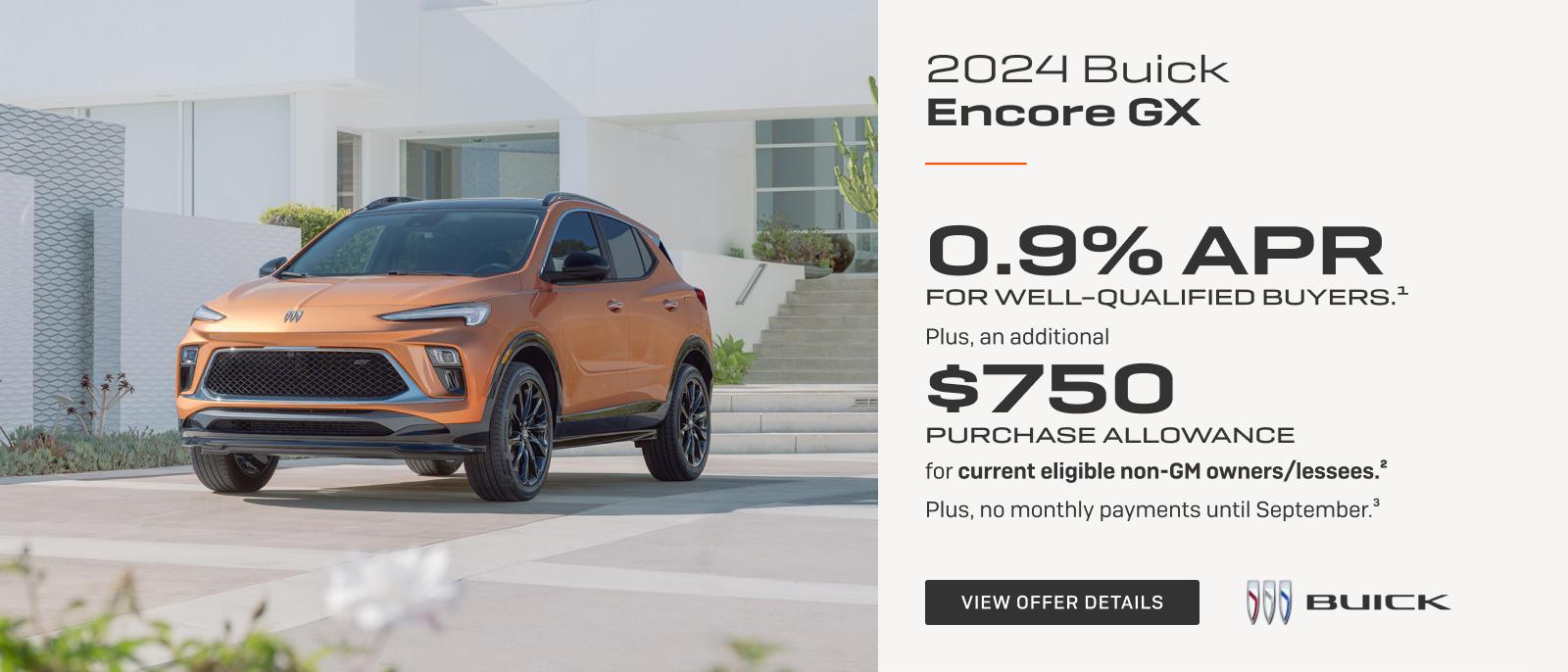 0.9% APR 
FOR WELL-QUALIFIED BUYERS.1

Plus, an additional $750 PURCHASE ALLOWANCE for current eligible non-GM owners/lessees.2

Plus, no monthly payments until September. 3
