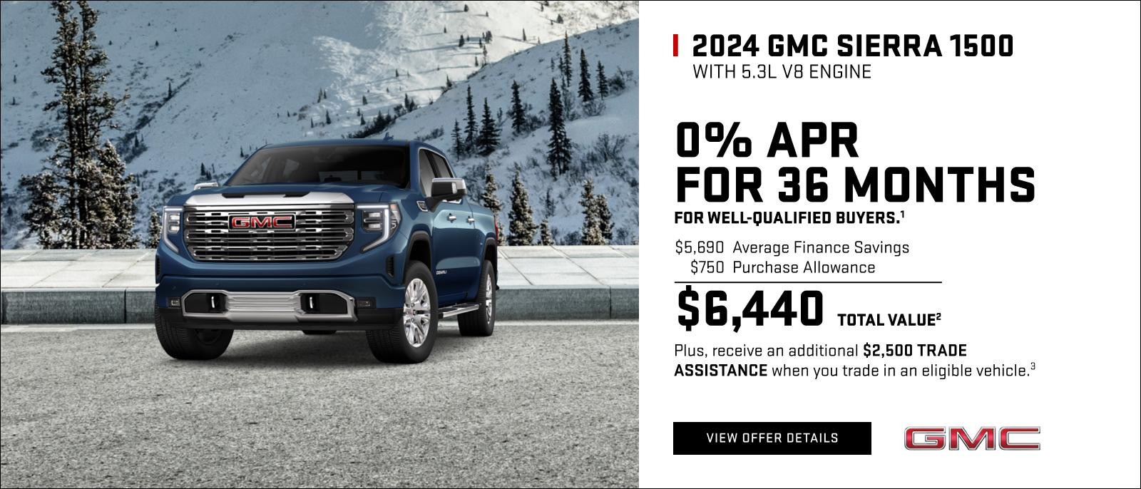 0% APR FOR 36 MONTHS for well-qualified buyers.1

$5,690 Average Finance Savings
$750 Purchase Allowance
$6,440 Total Value.2

Plus, receive an additional $2,500 TRADE ASSISTANCE when you trade in an eligible vehicle.3