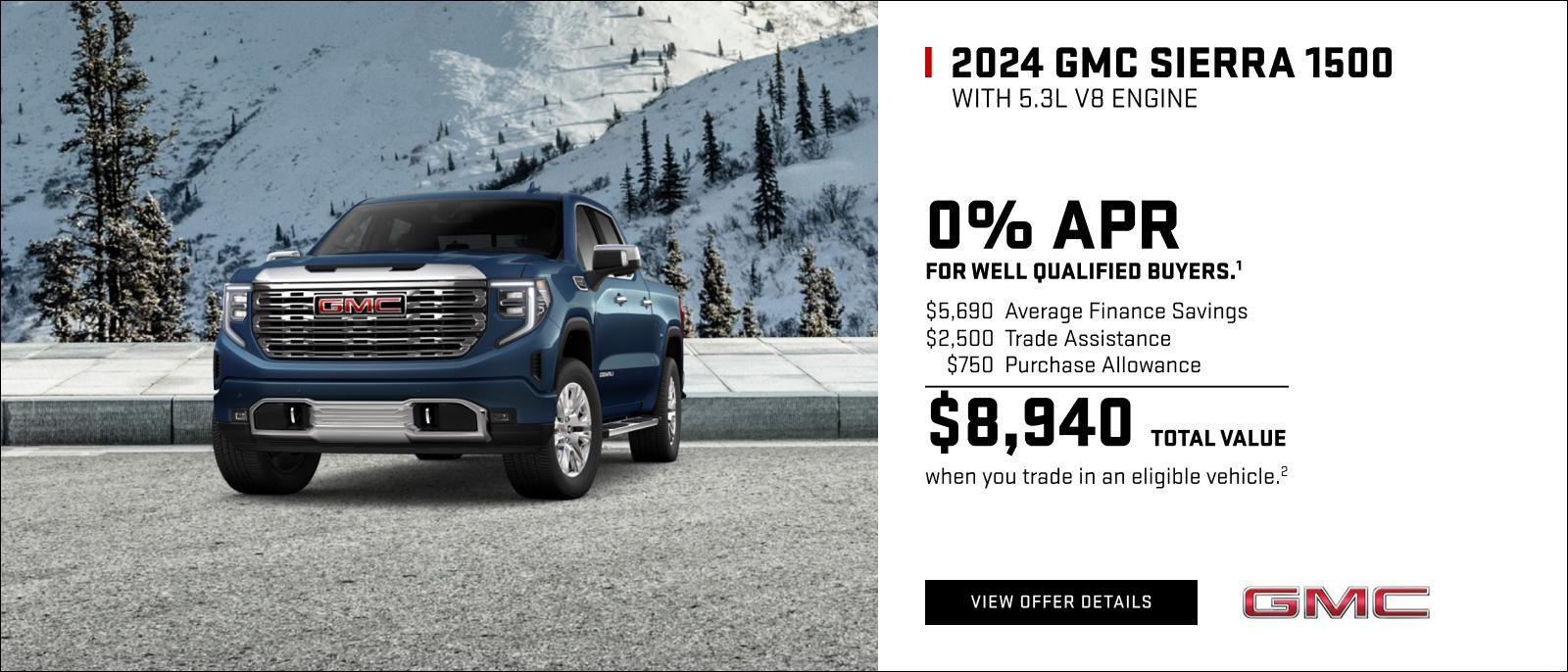 0% APR for well-qualified buyers.1

$5,690 Average Finance Savings
$2,500 Trade Assistance
$750 Purchase Allowance
$8,940 Total Value when you trade in an eligible vehicle.2