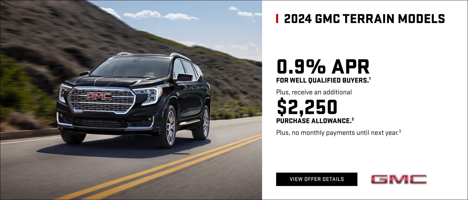 0.9% APR for well-qualified buyers.1

Plus, receive an additional $2,250 PURCHASE ALLOWANCE.2

Plus, no monthly payments until next year.3