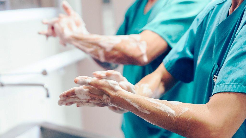 Medical professionals washing hands