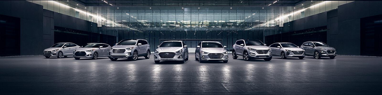Hyundai model lineup in a showroom