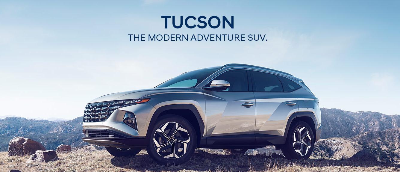 2022 silver Hyundai Tucson is parked on the mountain.