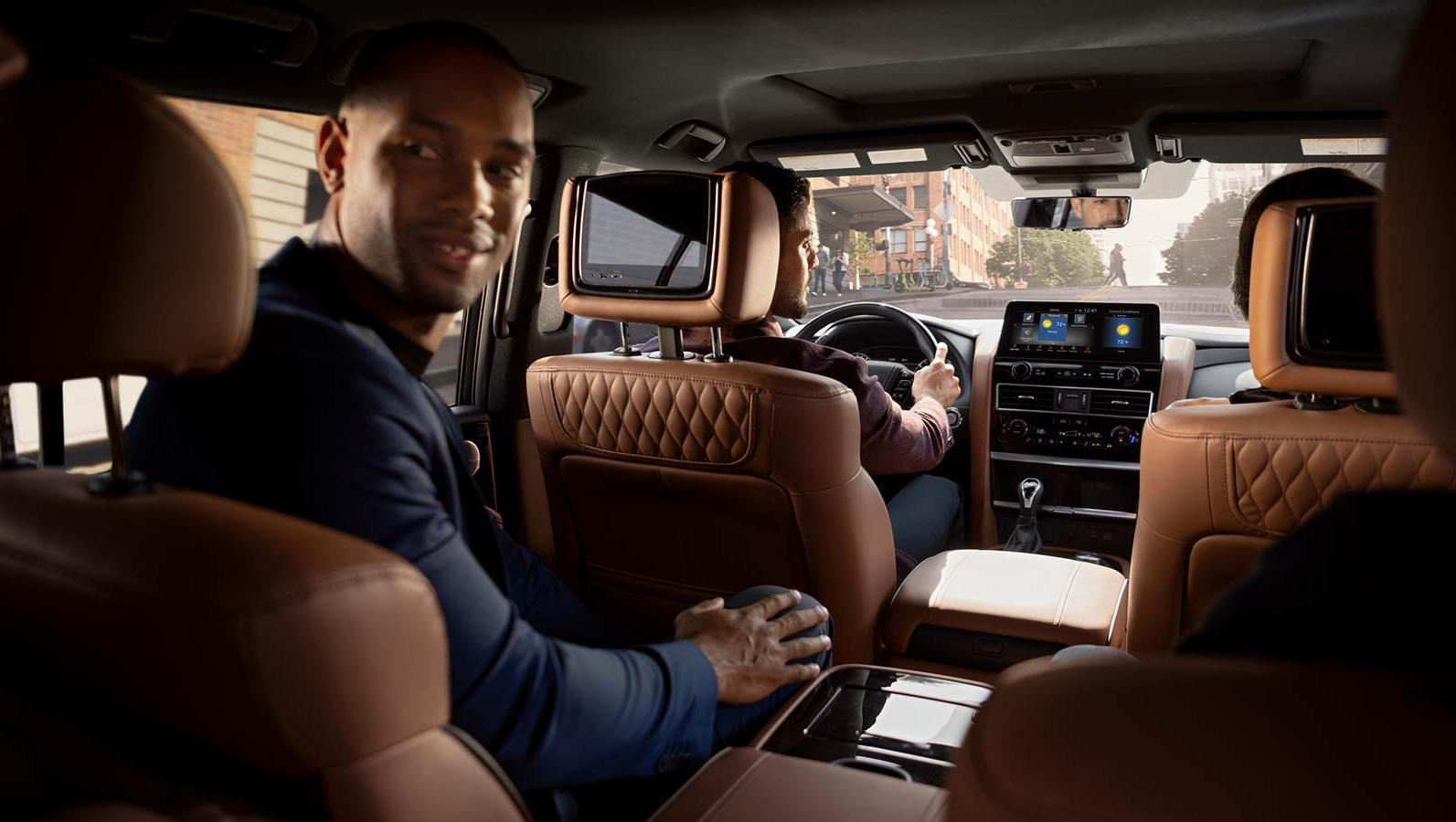 2023 QX80 interior shot with brown leather