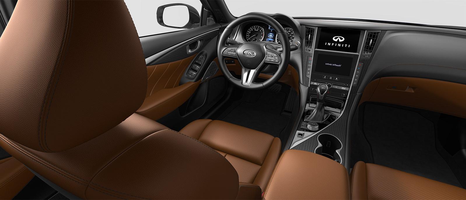 INFINITI Q50 Signature Edition trim interior in Saddle Brown color scheme.