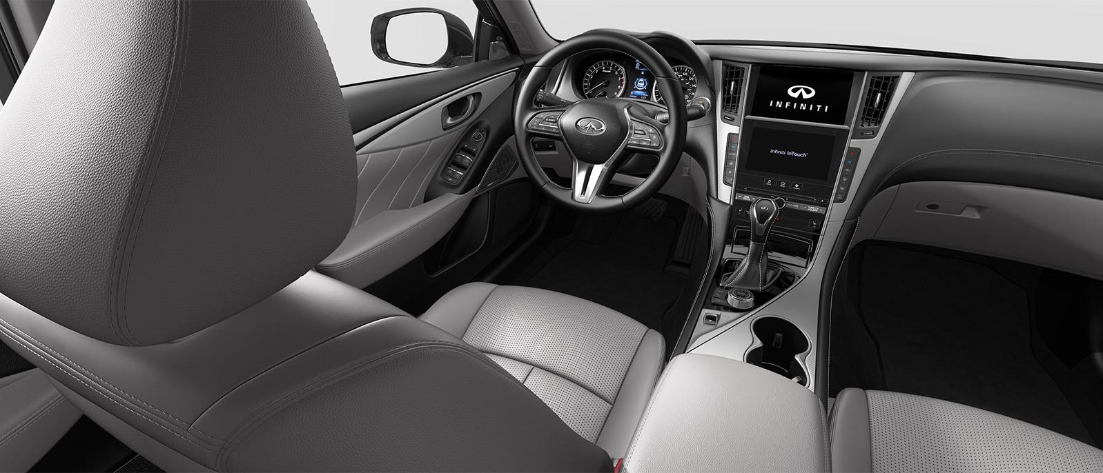 INFINITI Q50 Luxe trim interior in Stone color scheme.