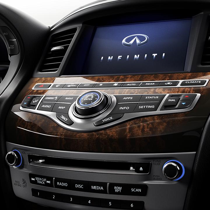 Close-up of the in-dash infotainment console in the INFINITI QX60.
