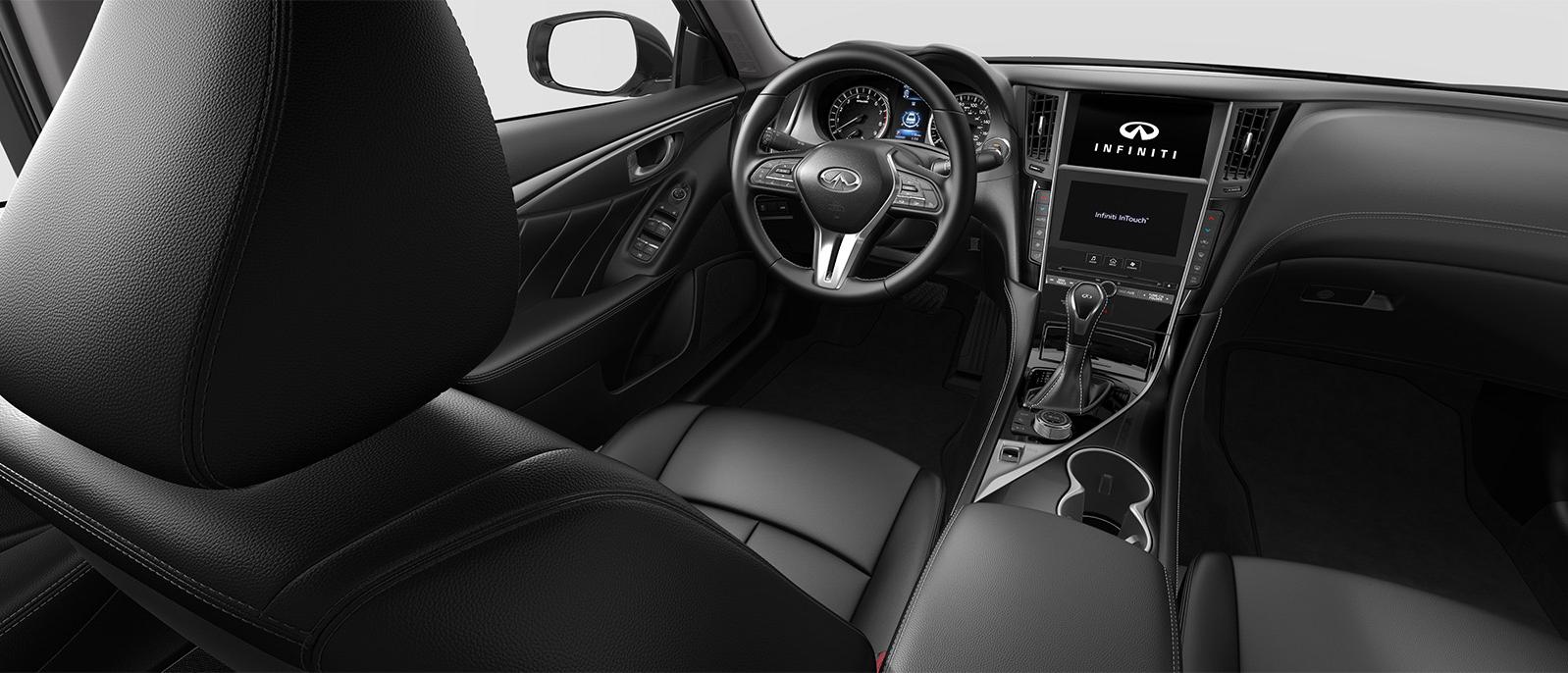 INFINITI Q50 Pure trim interior in Graphite color scheme.