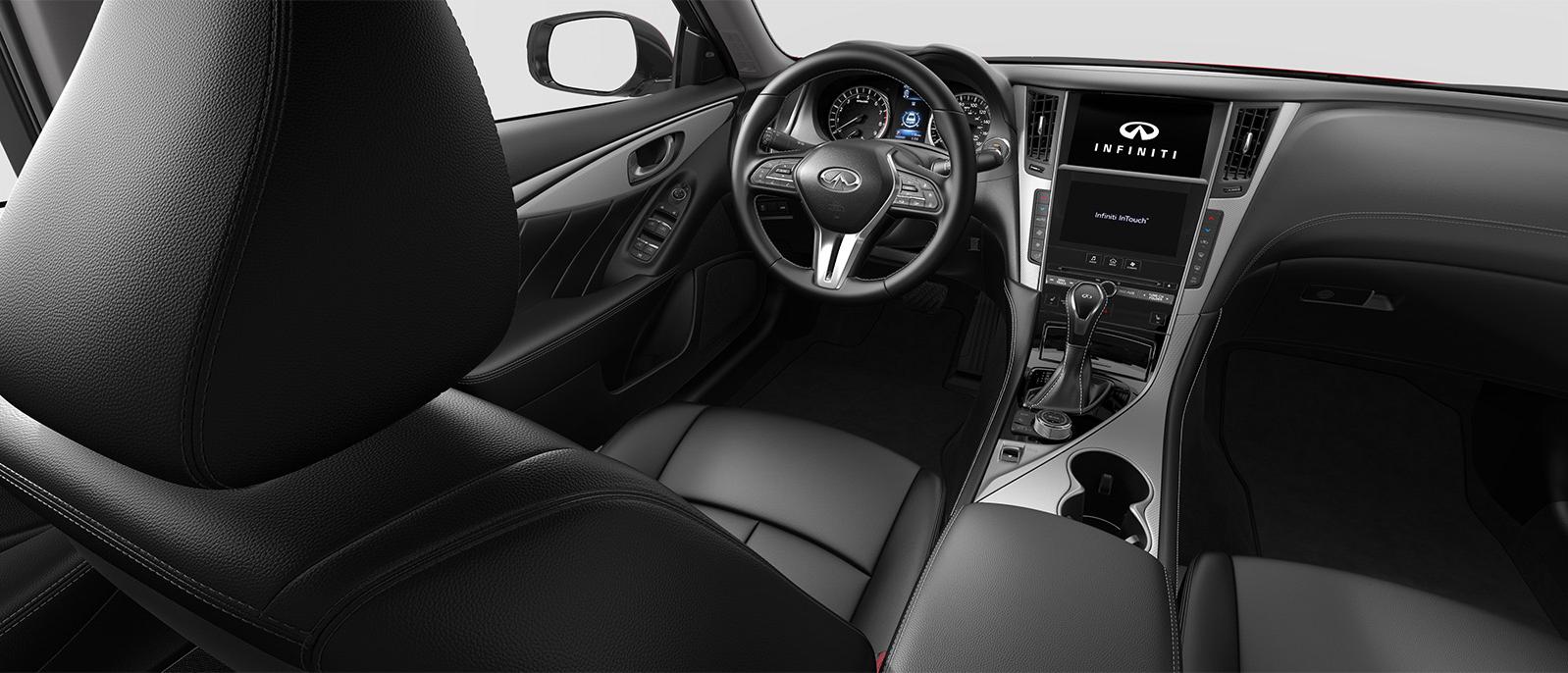 INFINITI Q50 Luxe trim interior in Graphite color scheme.
