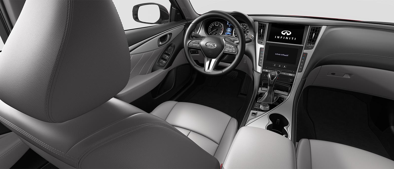 INFINITI Q50 Luxe trim interior in Stone color scheme.