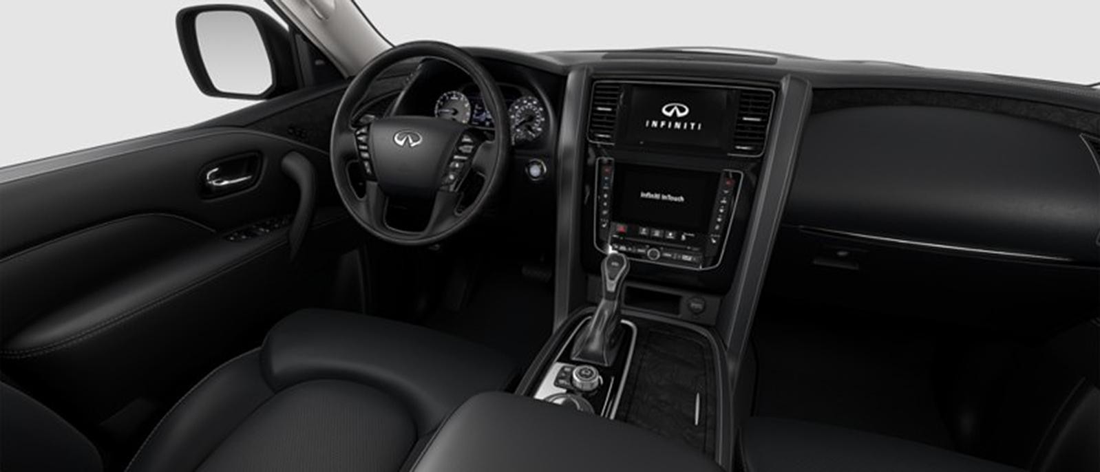 INFINITI QX80 Luxe Select trim interior in Graphite color scheme.