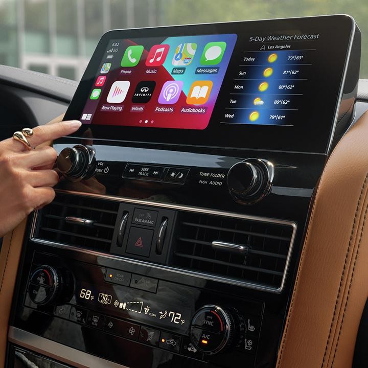 Interior detail view of an INFINITI QX80 touch screen.