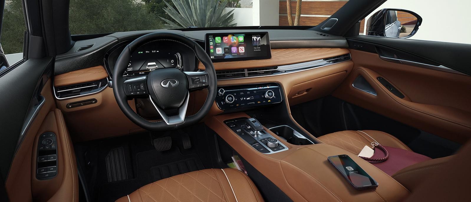 Interior view of an 2023 INFINITI QX60 from the driver's point of view.