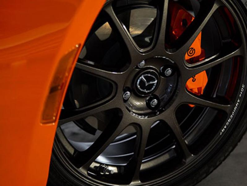 closeup of Mazda vehicle tire and brake