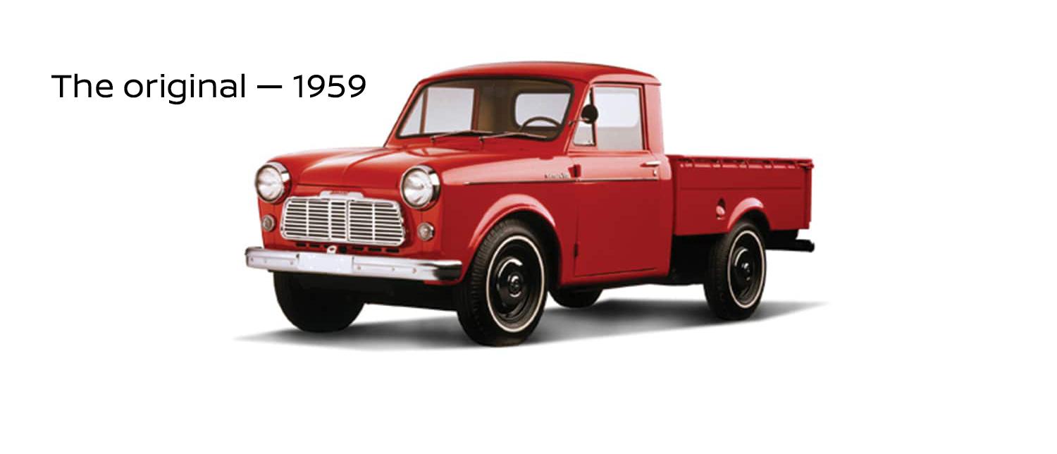 Red 1959 Nissan Frontier.
