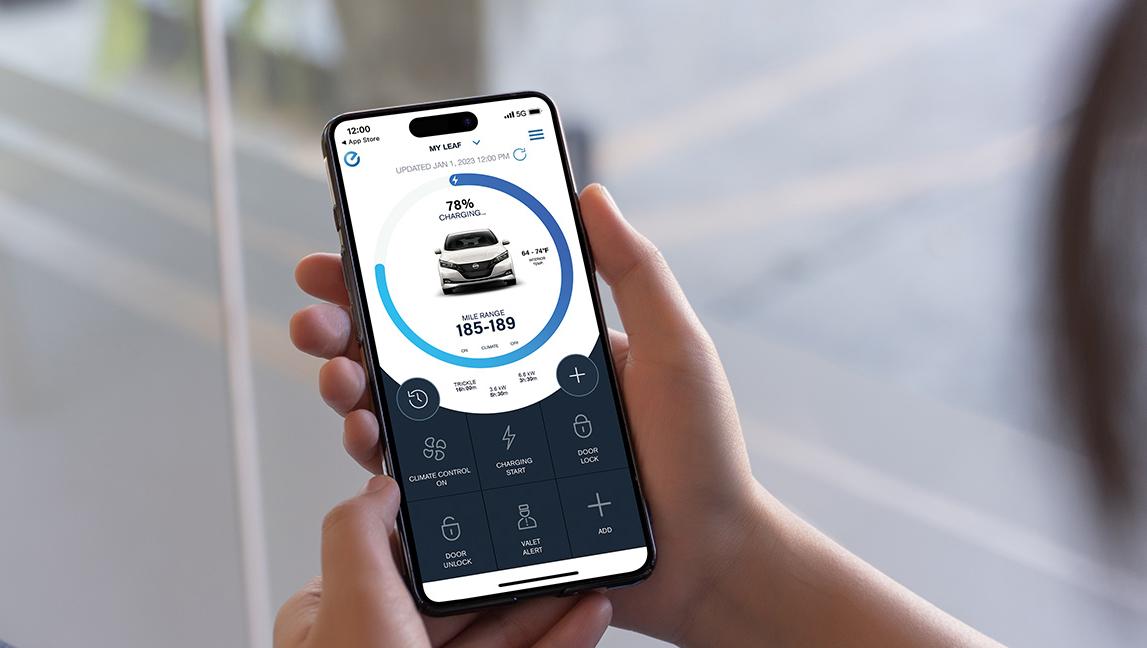 mobile phone with NissanConnect EV AND service app 