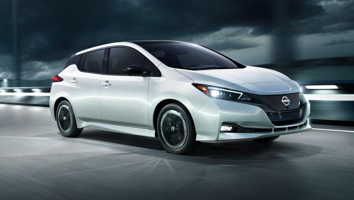 Nissan LEAF driving at night.