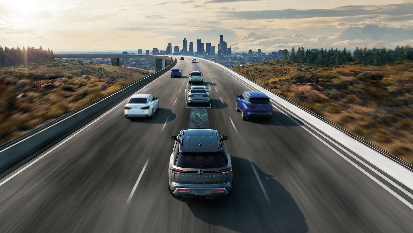 2025 Nissan Pathfinder on the freeway using ProPILOT