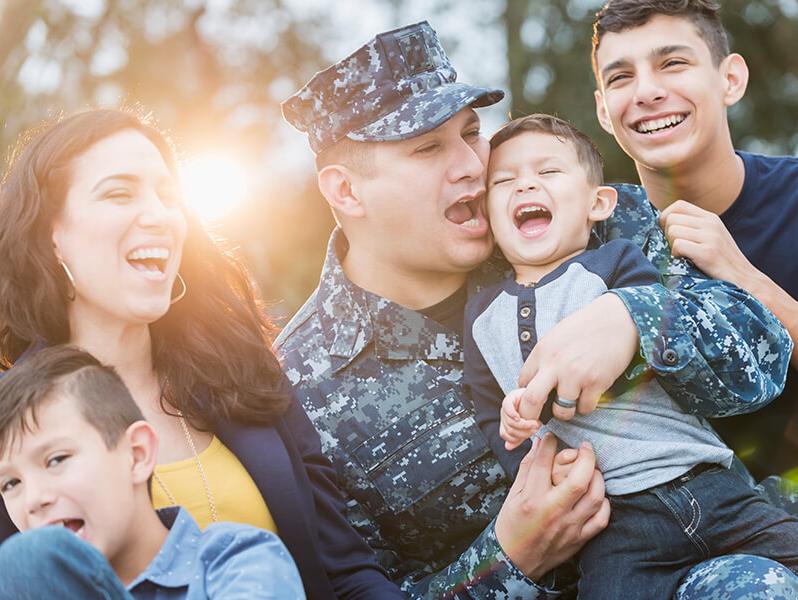 Military man with his family