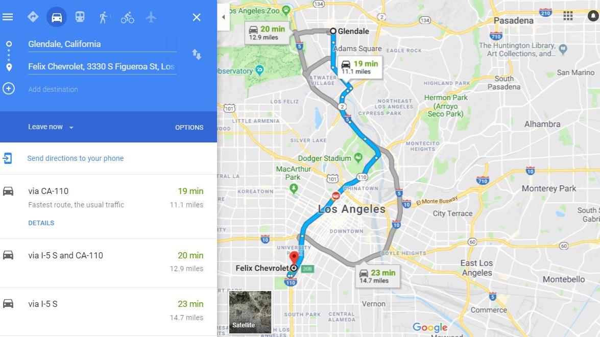 map Glendale to felix used car dealership