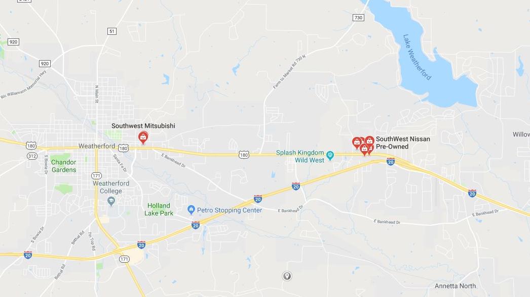 Map of car dealers in Weatherford Texas