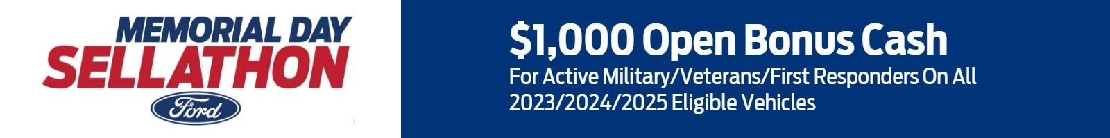 $1,000 Open Bonus Cash for Active Military/Veterans/First Responders - ꟷ On All 2023/2024/2025 Eligible Vehicles | Banner