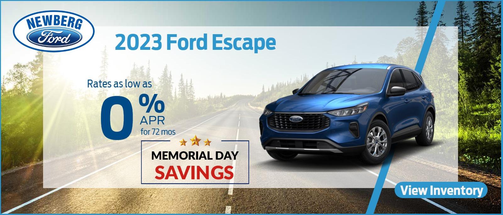 0% APR FOR UP TO 72 MONTHS ON NEW 2023 ESCAPE FROM NEWBERG FORD