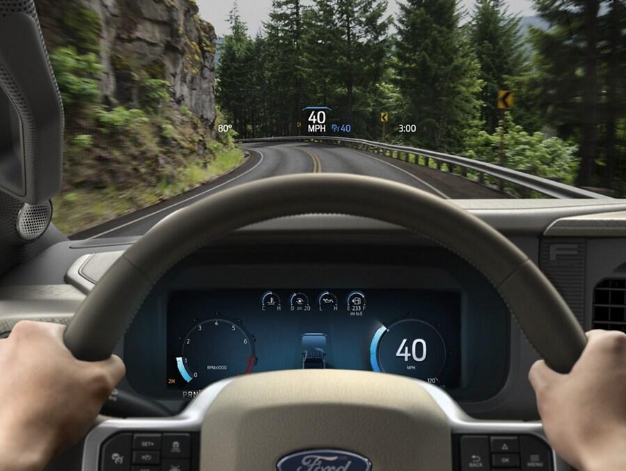 Close-up of the 12-inch LCD touchscreen display highlighting the Smart Hitch feature