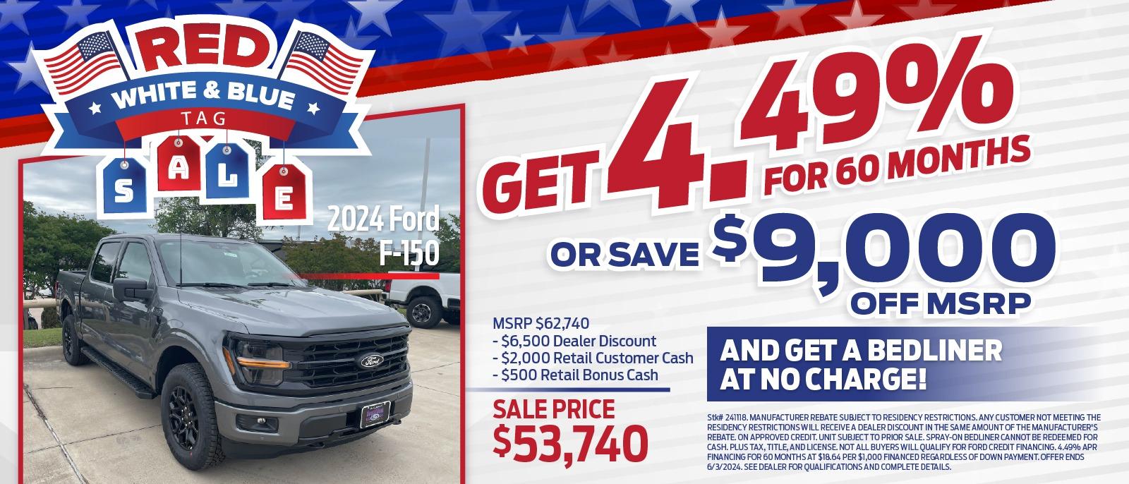 2024 Ford F-150
Get 4.49% for 60 months
Or save $8,000 Off MSRP