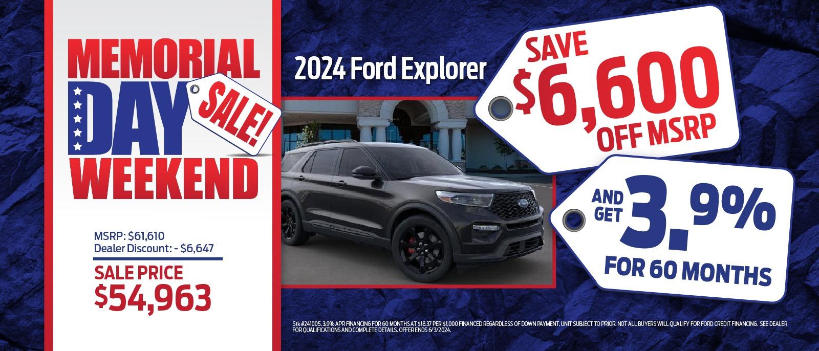 2024 Ford Explorer
Save $6,600 Off MSRP