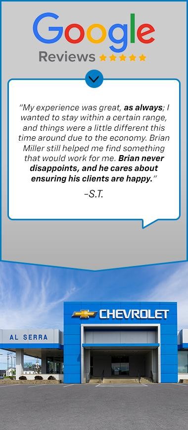 “My experience was great, as always; I wanted to stay within a certain range, and things were a little different this time around due to the economy. Brian Miler still helped me find something that would work for me. Brian never disappoints, and he cares about ensuring his clients are happy.” -S.T.